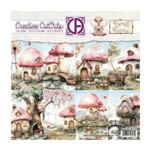 Collage papier paddestoelhuisjes