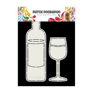 card art wine bottle and glass
