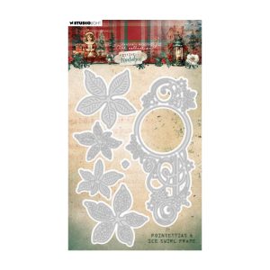 Stansmal poinsettias; ice swirl frame