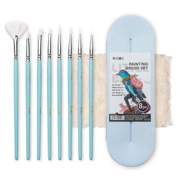 Gouache penselen set van 8 in kunststof bewaarblik ice blue