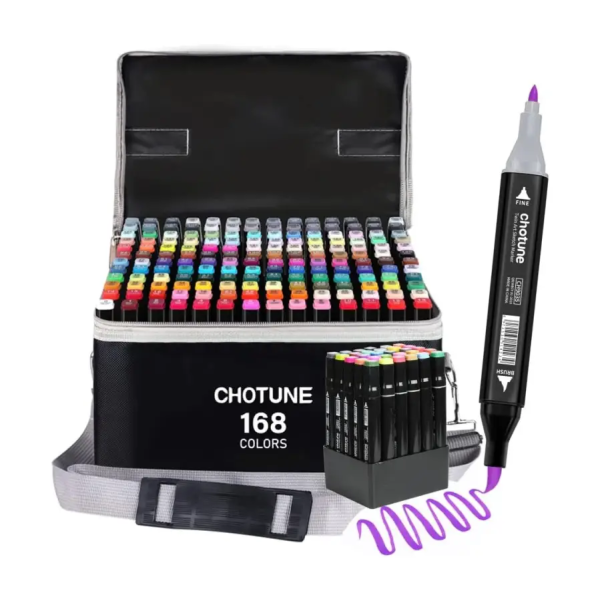 Chotune 168 kleuren Alcohol Markers Brush & Fine + etui