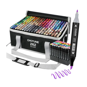 Chotune 262 kleuren Alcohol Markers Brush & Fine + etui