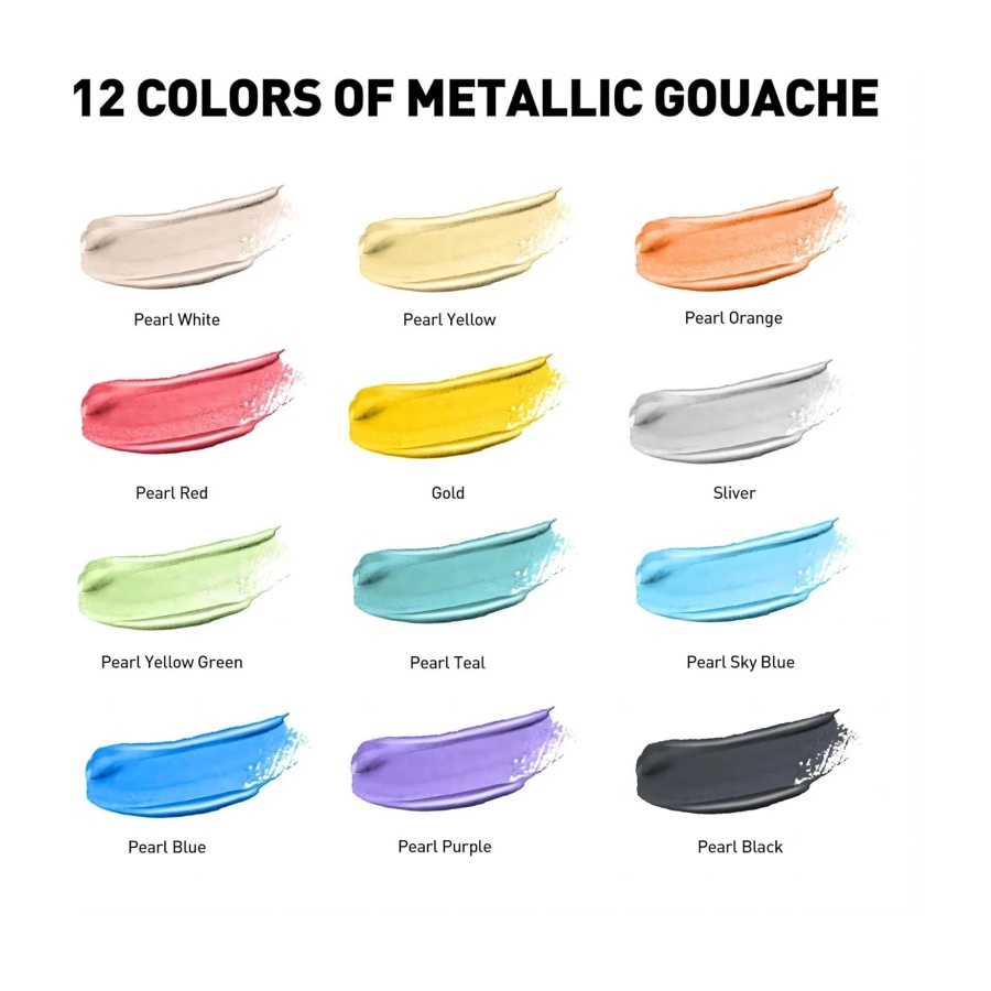 Gouache Metallic set 12 st. - Afbeelding 7
